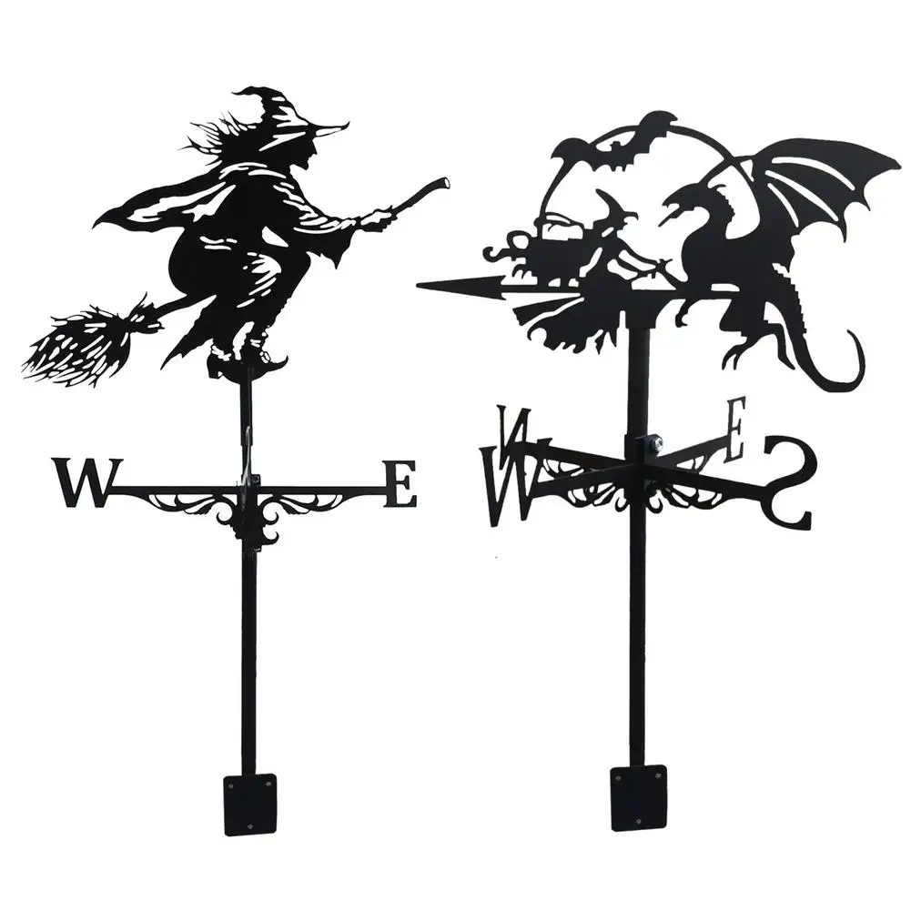 

Witch Flying Dragon Weather Vane Retro Garden Stake Weather Vane Measuring Tools Wind Direction Indicator Architecture Decor