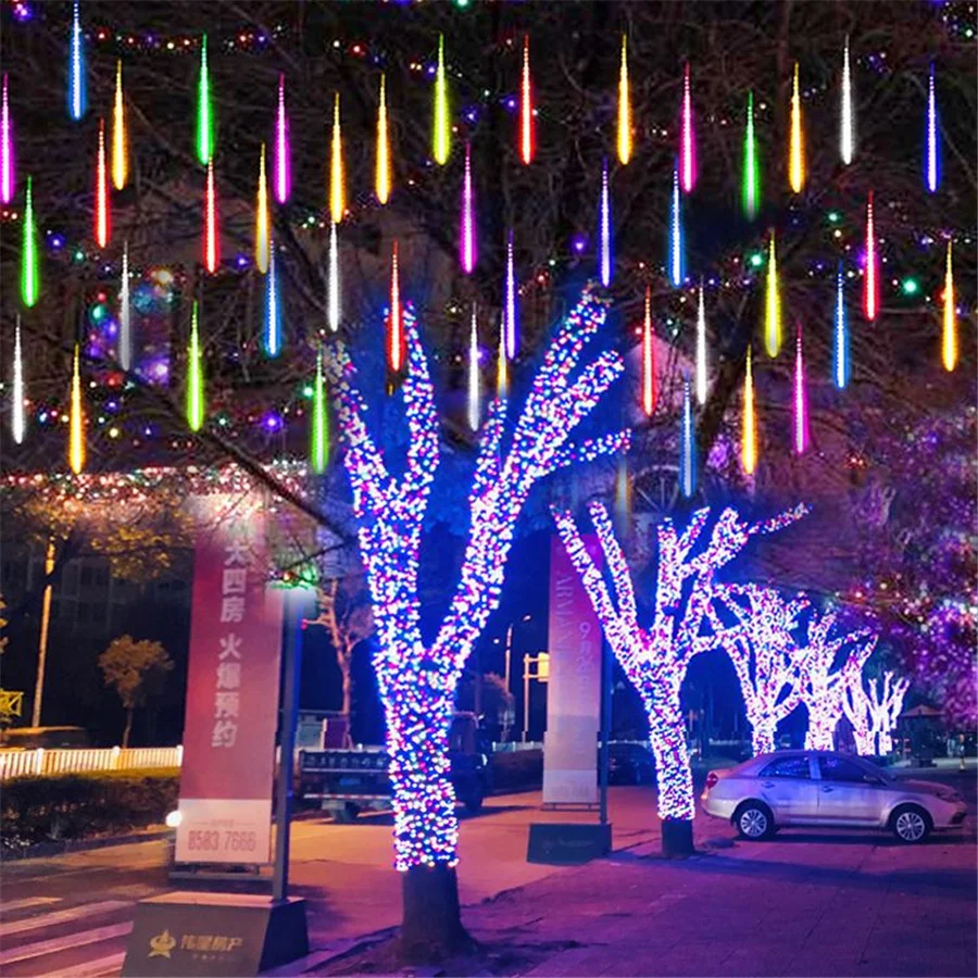 New Year 30/50cm Outdoor Meteor Shower Led String Lights 8 Tubes Fairy Lights Garlands For Wedding Party Garden Christmas Decor