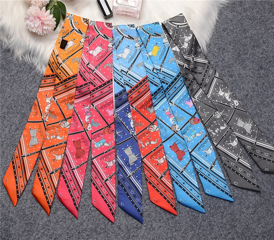 100% Real Silk Scarf Natural Silk Brand Women Scarf Luxury Horse's Shawl Foulard Hair & Bag Scarves Design Fashion Neckerchief