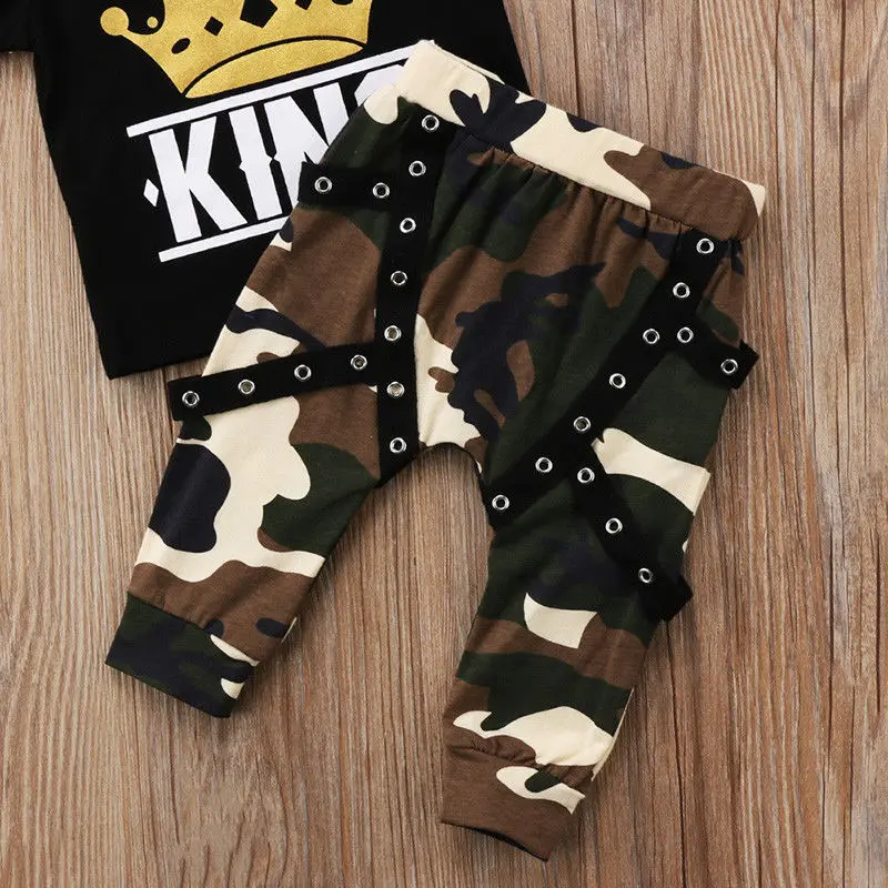 2pcs Kids Toddler Baby Boy Clothes Set Print Tops T-shirt Camo Pants Outfits Set Children Little Boys Clothing 0-5 Years