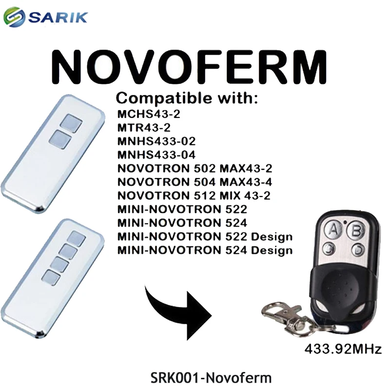 NOVOFERM NOVOTRON 312, NOVOFERM MCHS43-2 transmitter garage door remote control rolling code 433.92