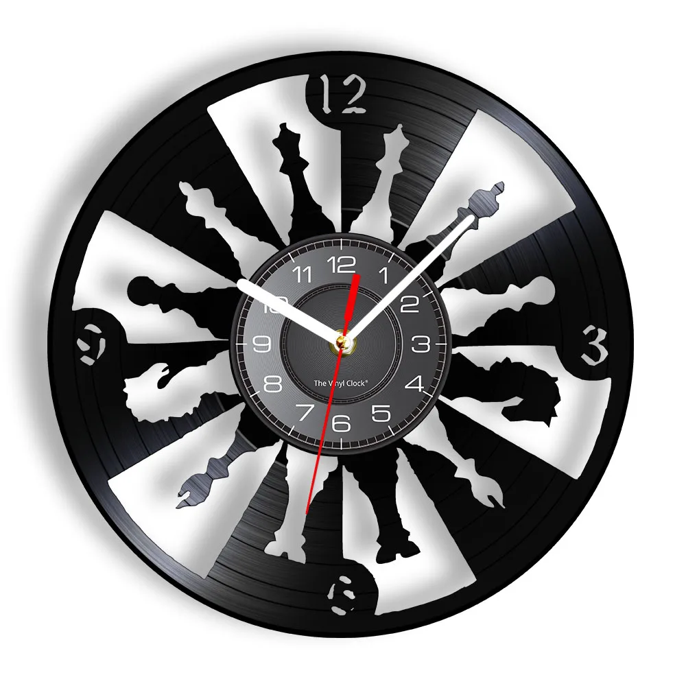 Game of Chess Decorative Wall Clock International Chess Pieces For Game Room Decor Modern Design Vinyl Record Retro Timepieces