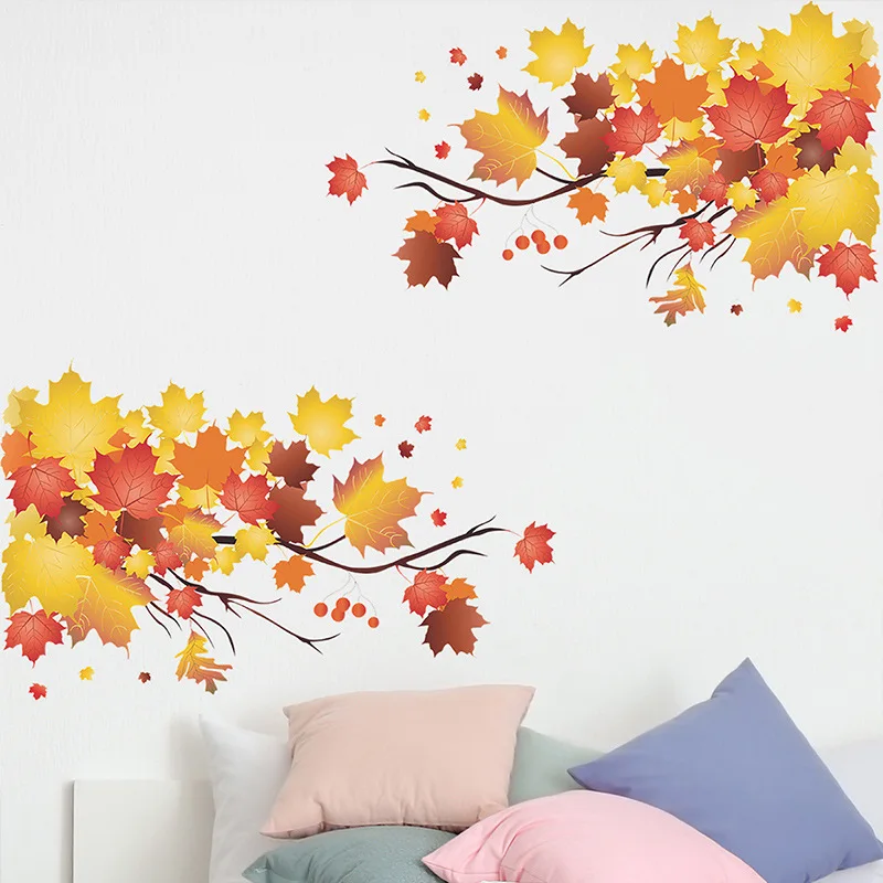 Autumn maple leaf branches bedroom porch home wall background beautification decorative wall stickers self-adhesive wall design