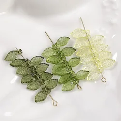 Cuentas acrílicas transparentes verdes, espaciador de hojas pequeñas, cuentas sueltas para pulsera hecha a mano DIY, accesorios para hacer joyas