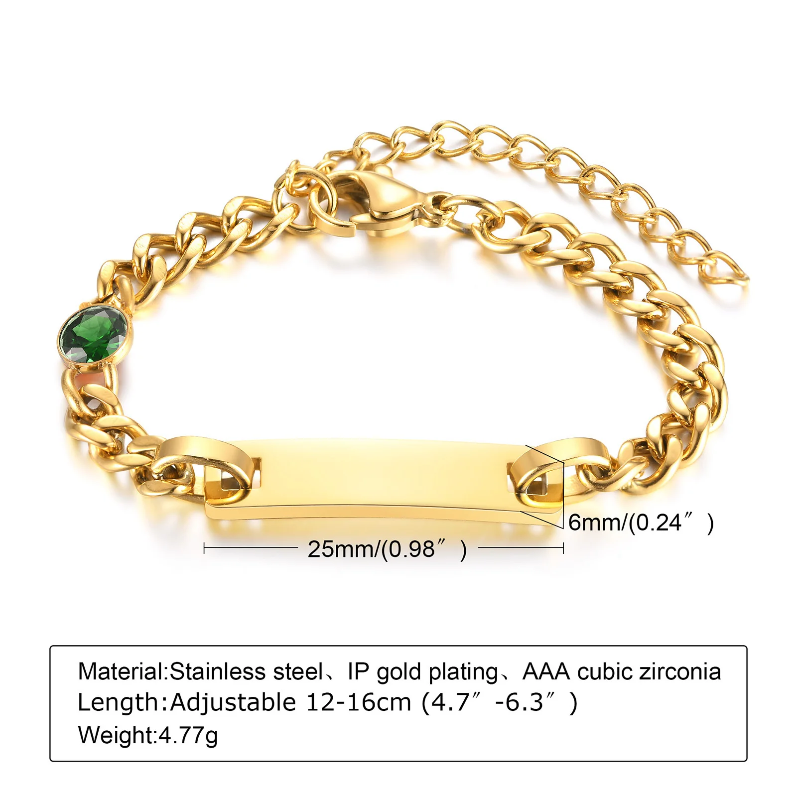Vnox Customized Birthstone Bracelets for Girl,Anti Allergy Stainless Steel Newborn Nameplate Bracelet,Custom Birthday Gifts