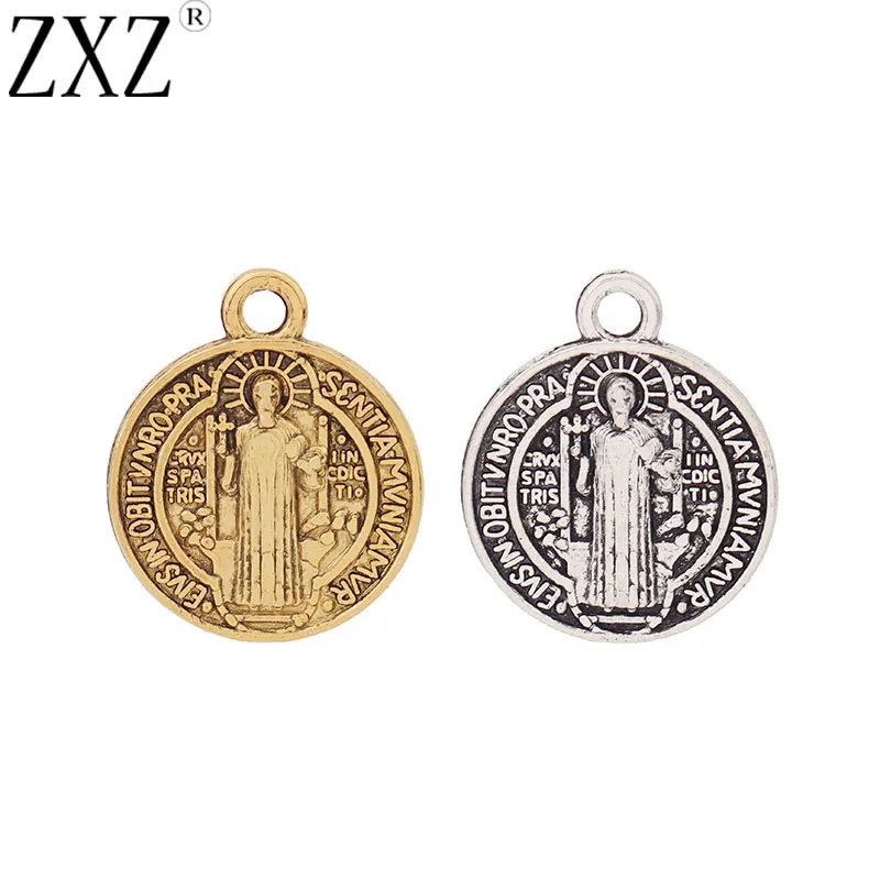 ZXZ 20pcs Tibetan Silver/Gold Tone Saint Benedict Medal Cross Crucifix Charms Pendants for Jewelry Making Accessories