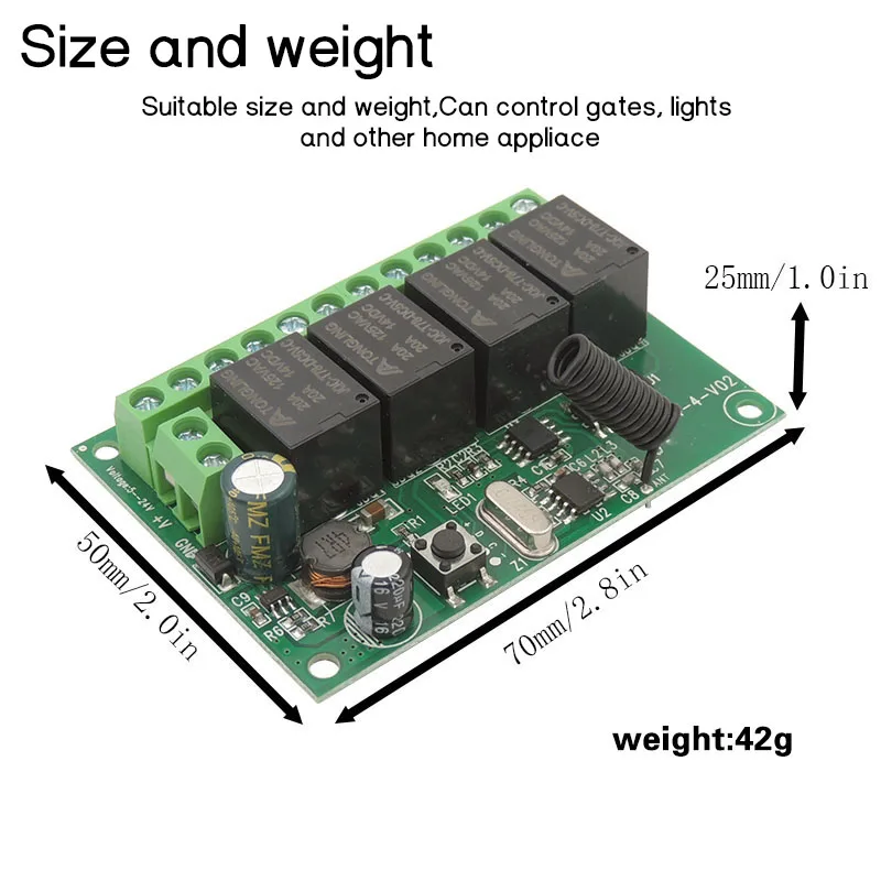 Wireless Remote Control DC 6V 12V 24V 30V 4CH rf Relay Receiver and 433MHZ Transmitter for Garage/Light/motor/Home appliance