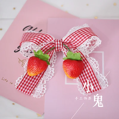 Doce kawaii laço de morango lolita kc cabeça japonesa macia meninas chapéu de palha pastoral chapéu touca grampo de cabelo acessórios para cosplay