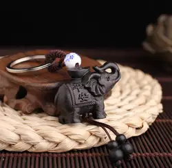 Novelty cute natural wood handmade wooden sculpture lucky elephant keychain pendant Car key chain jewelry women crafts gifts