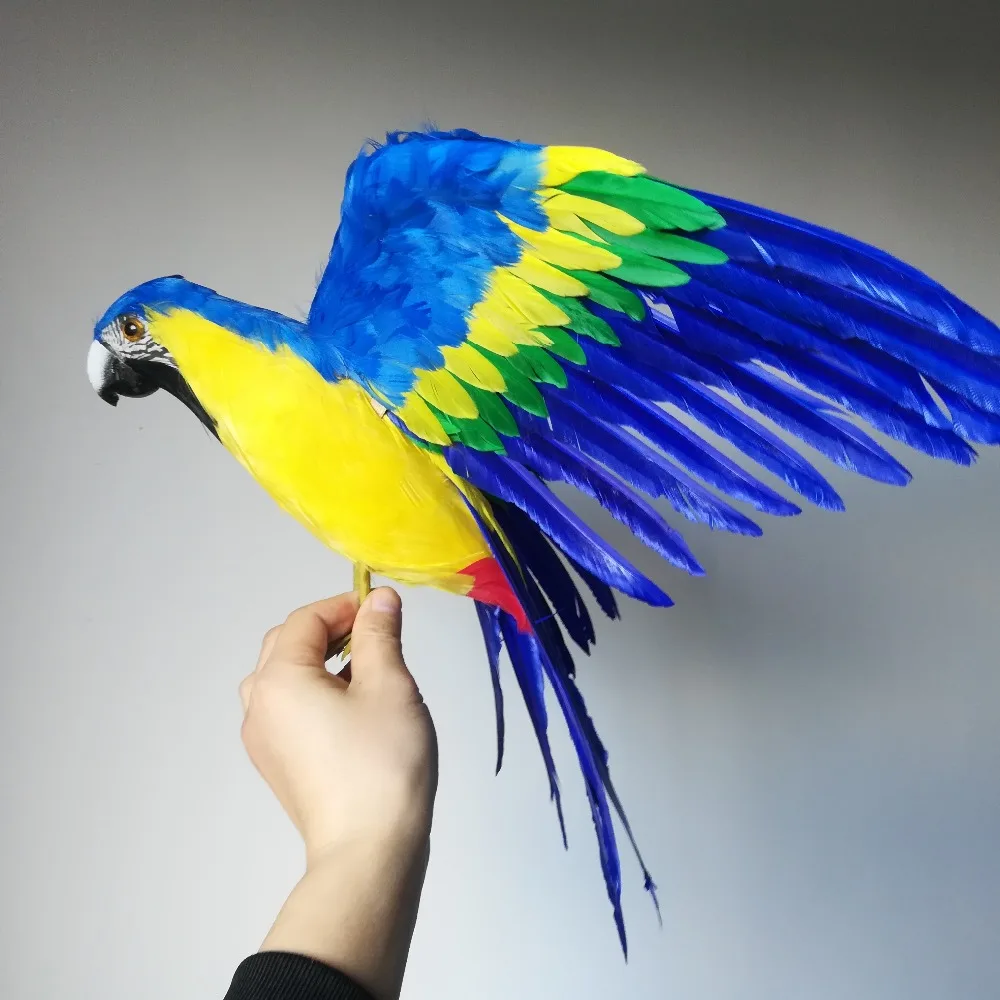 simulation bird large 42x60cm yellow-blue feathers parrot model foam&feathers spreading wings parrot garden decoration toy w0288