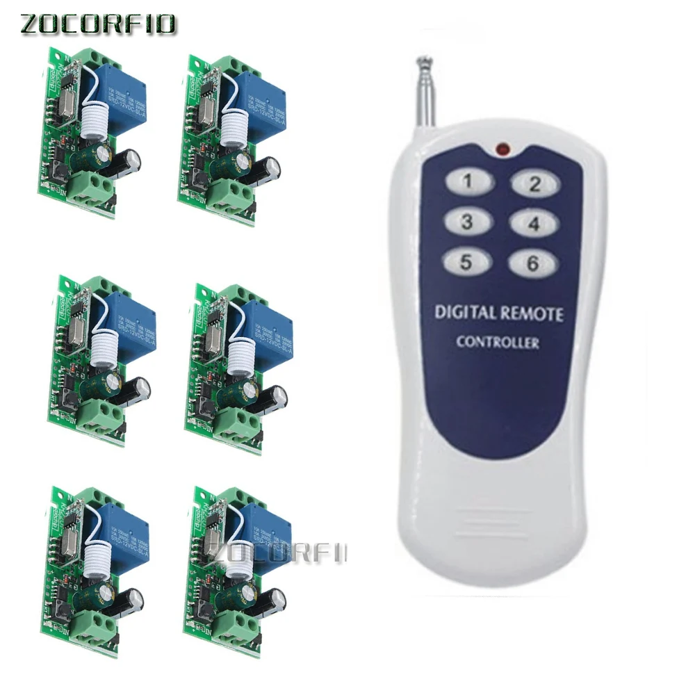 6 controller AC220V 1CH RF Wireless Remote Control Relay Switch light /lamp/ window/Garage Doors shutters projection screen