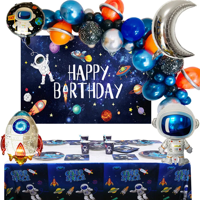 Outer Space Balloon Garland DIY Kit Planets Rocket Astronaut Foil Balloons Backdrop Boy Space Themed Birthday Party Supplies