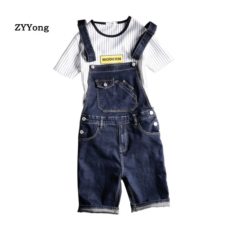 

New Summer Blue Overalls Men Shorts Denim Jumpsuit Bib Beach Jeans Hip Hop Streetwear Leisure Rompers Youth Cargo Pants