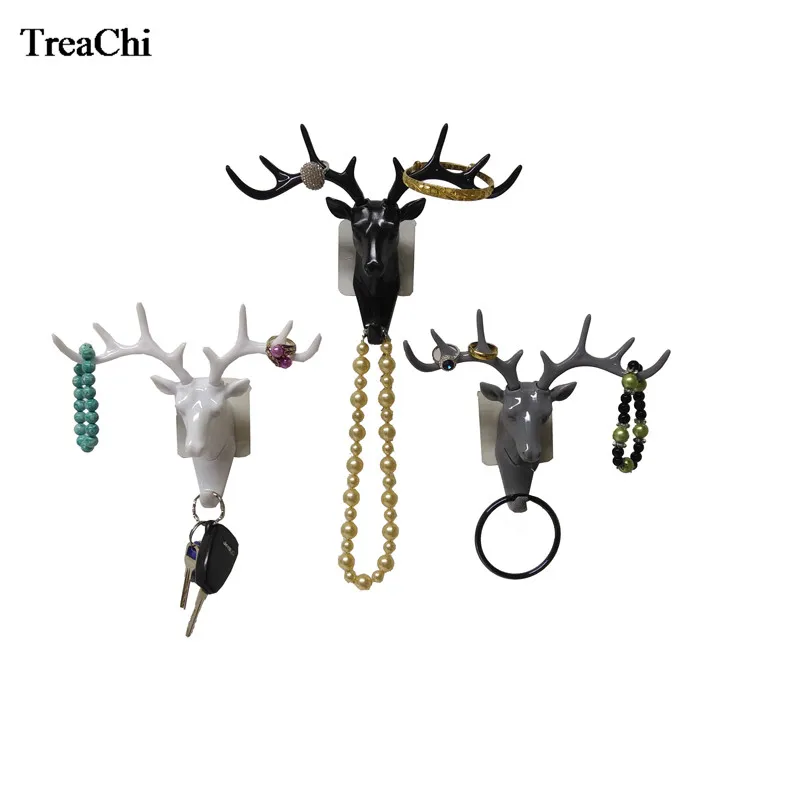 

Resin Animal Deer Head Hook Hanger Wall Stick Stags Ring Necklace Bracelet Door Cabinet Holder Decor Jewelry Display Hook Rack