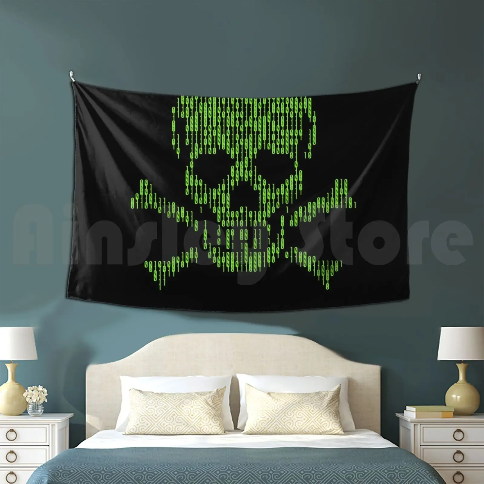 Binary Danger Signal Customized Tapestry Hacker Skull Crossbones Cyber Computer Motherboard Circuit