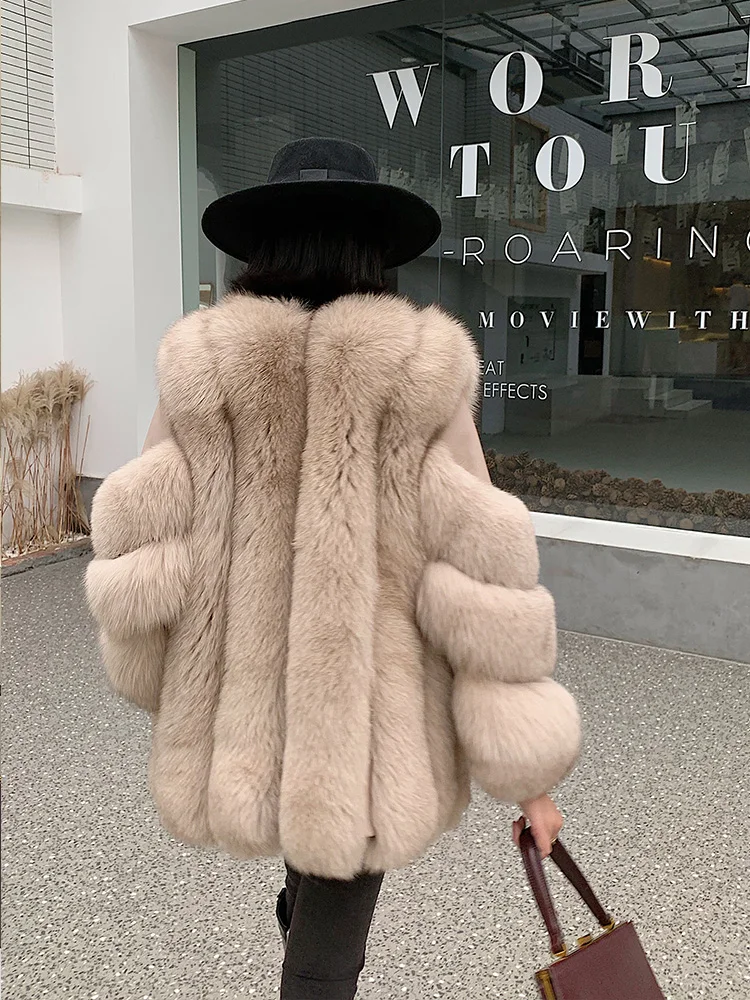 Winter Fashion Real Fur Coats For Women Outwear High Quality Natural Whole Skin Genuine Sheepskin Leather Jacket Fox Fur Outwear