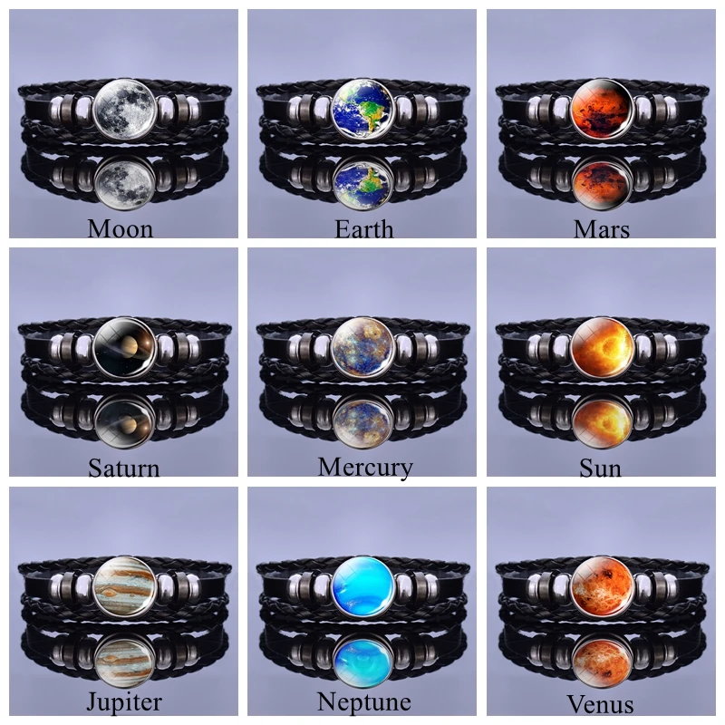 Glowing Solar System Bracelet Solar System Planet Jewelry Moon Mars Earth Sun Mercury Jupiter Neptune Venus Saturn Bracelets Men