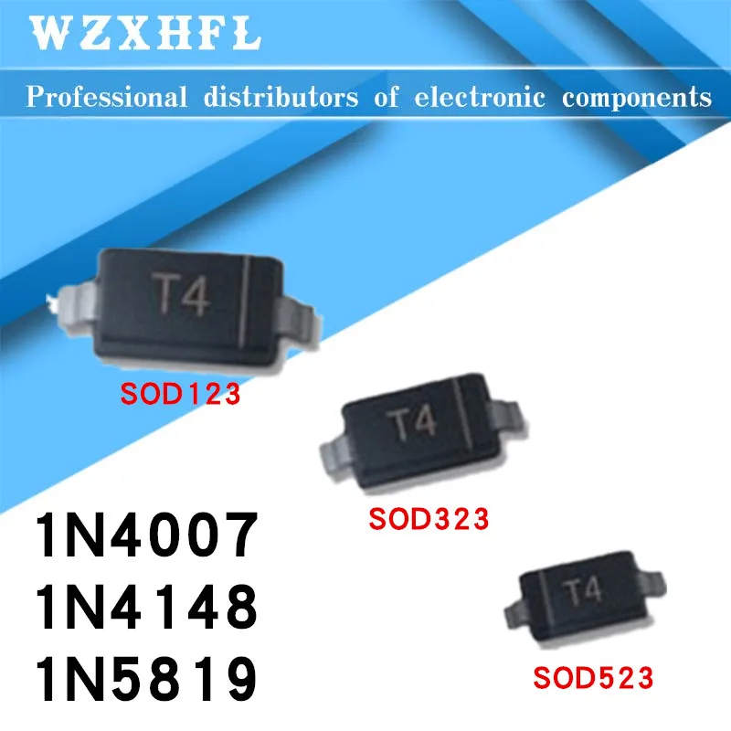 100pcs SMD diode 0805 SOD-123 1N5819 1N4007 1N4148 SOD123 SOD-323 1206 1N4148WS 1N5819WS B5819WS SOD323