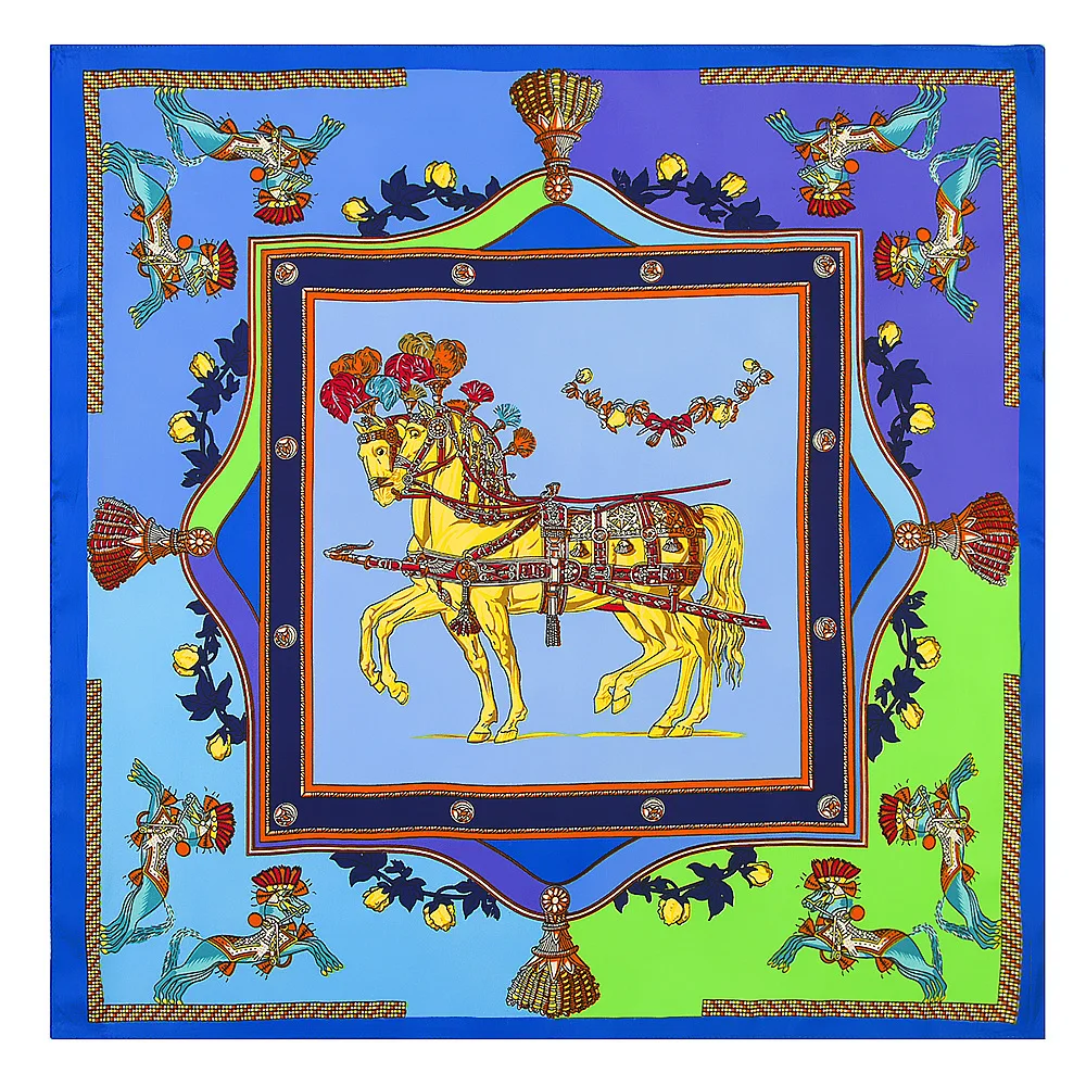 Bufanda cuadrada de seda con estampado de caballo para mujer, pañuelo de cabeza de marca de lujo, chal de playa ML6, 60x60cm