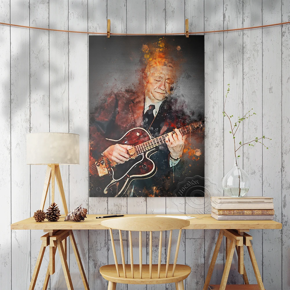 America Guitarist Scotty Moore Watercolour Poster, Rock Music Singer Moore Art Prints, Bar Pub Club Rock Fans Wall Decor Mural