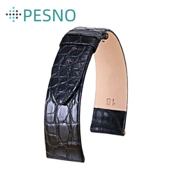 Pesno Round Grain Alligator Leather Watch Band Black Thin Genuine Leather WatchStrap Suitable for Longines L4 Presence La Grande