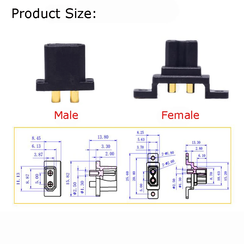 Amass XT30G-M/F XT30U connettore con fori per viti fissabili può riparare XT30U per RC auto/barca/aereo modello accessori fai da te