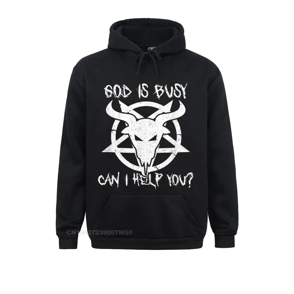 

God Is Busy Can I Help You Funny Satan Goat Satanic Oversized Hoodie Sweatshirts for Male Long Sleeve Hoodies New Clothes Casual