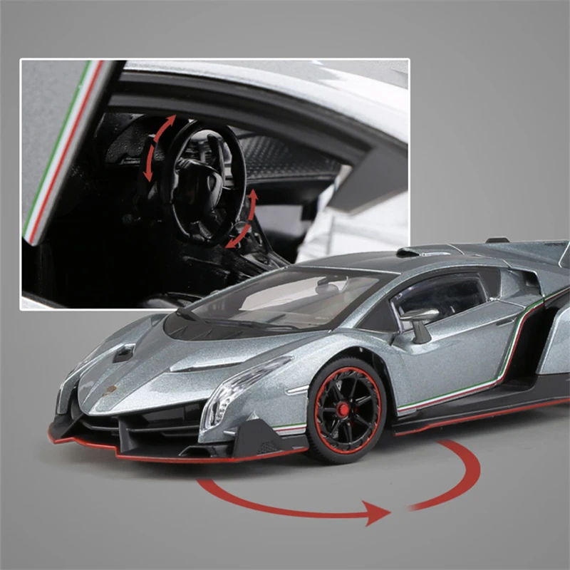 1/24 Veneno Alloy Sports Car Model Diecasts & Toy Vehicles Metal Car Model Simulation Sound Light Collection Childrens Toys Gift