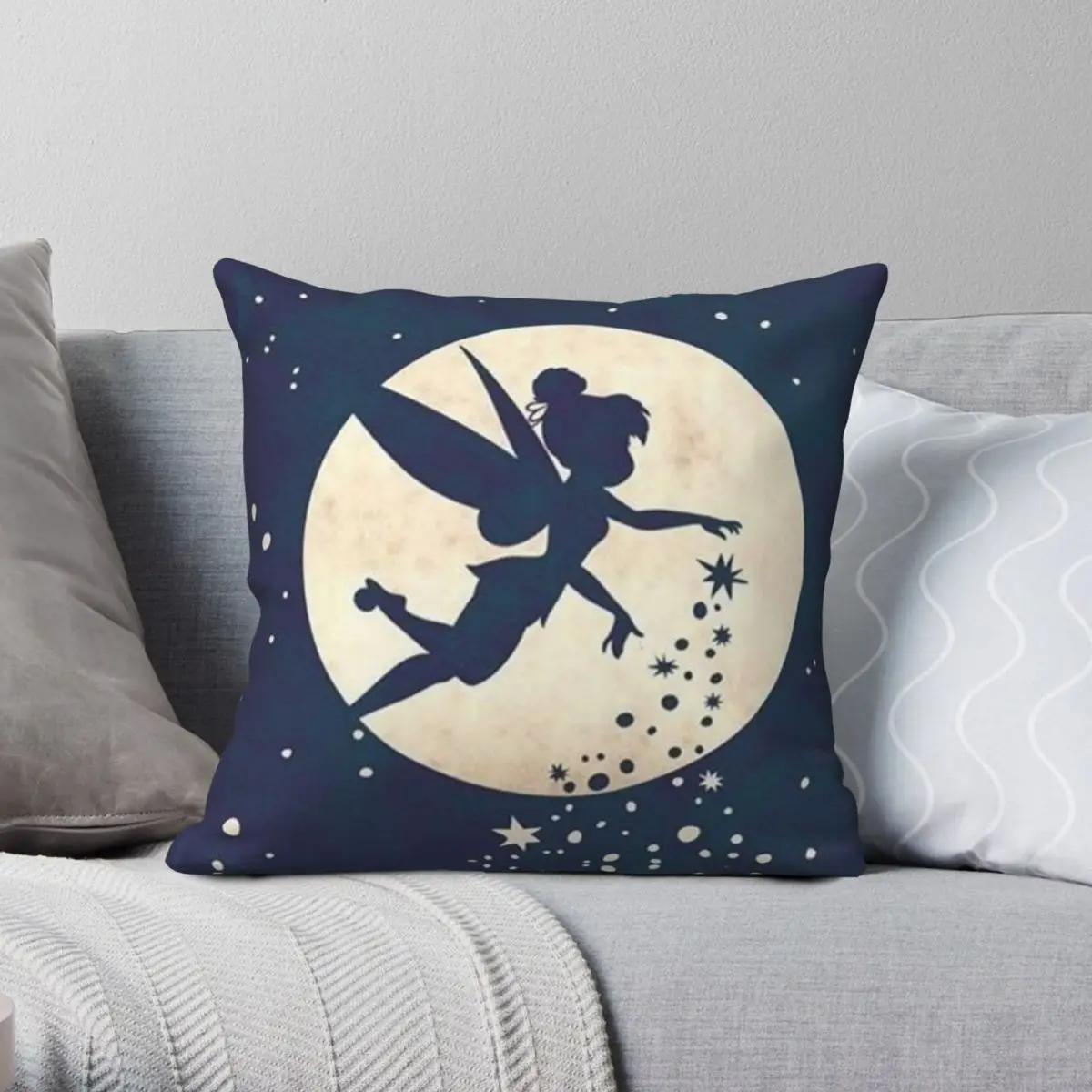 

Tinkerbell Square Pillowcase Polyester Linen Velvet Creative Zip Decor Bed Cushion Cover