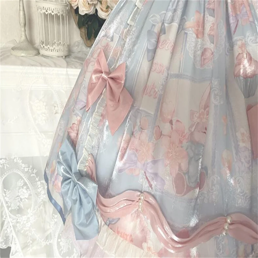 Ngọt Nhật Bản Palaca Công Chúa Sakura Lolita Đầm Cos Loli Tiệc Trà Nữ Tay Ngắn OP Đầm Kawaii Nơ Vestidos