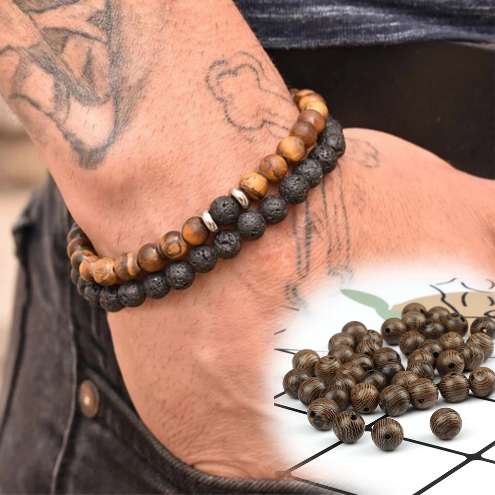 8MM Natural Wooden Buddhist Buddha Wood Round Balls Loose Spacer Bead Wholesale DIY Unisex Men Bracelet & Bangles For Women Pray