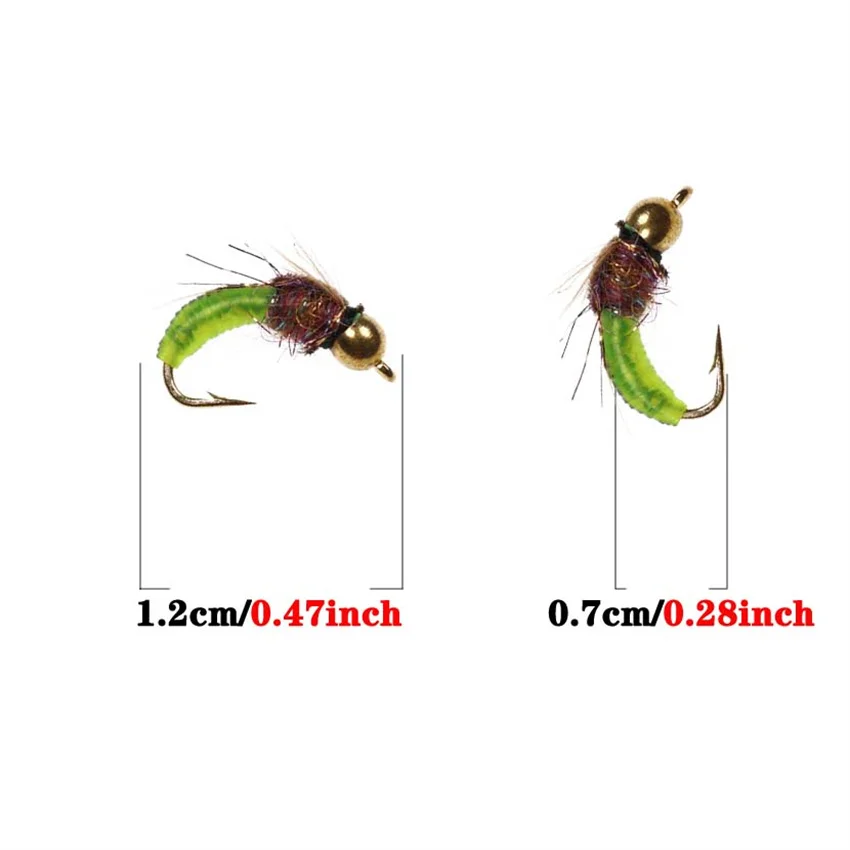 3 Stück Messingperlenkopf, schnell sinkende Nymphenmaden, Käferwurm, Fliegen, Forelle, Fliegenfischen, Köder – Detail 4