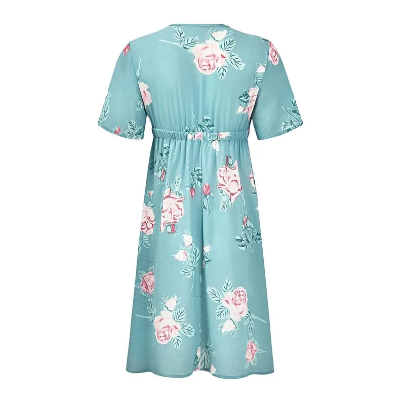 2020 vestidos de verão das mulheres grávidas solto floral praia boho vestidos de manga curta feminino mini wear senhoras v-neck flor vestido