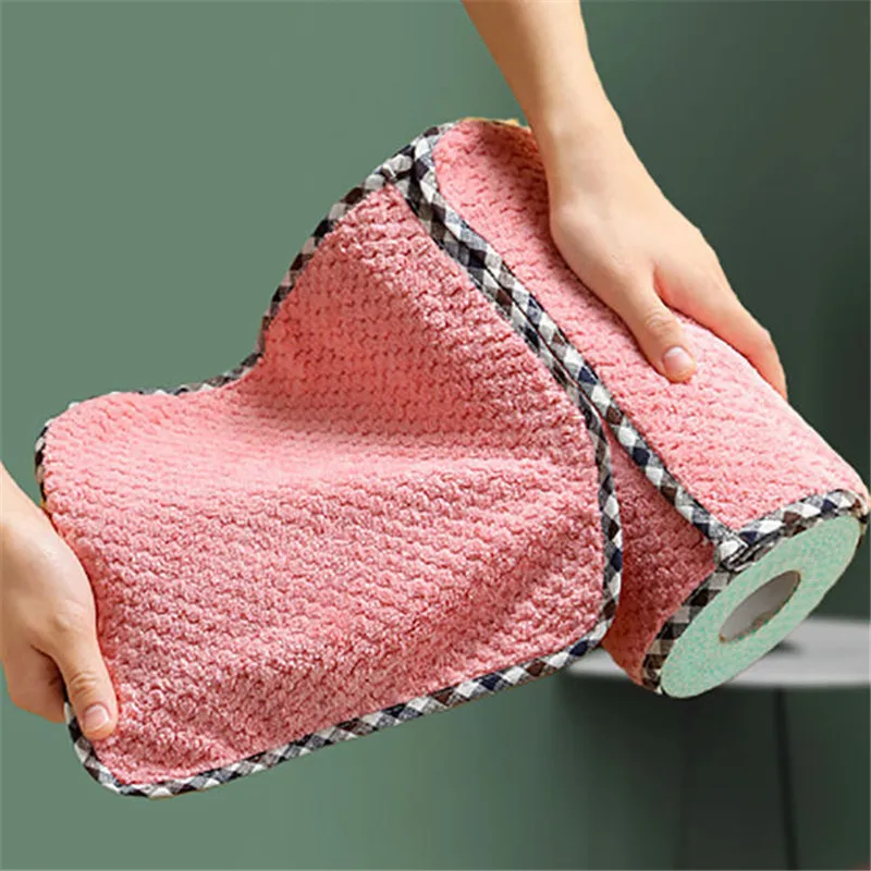 Non-greasy Non-linting Hangable coral fleece double-sided rag, kitchen pineapple pattern absorbent hand towel, plain dish cloth