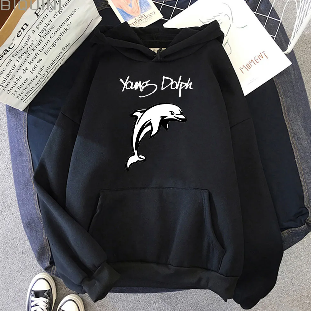 Graphic Hoodies Unisex Young Dolph Dolphin Cartoon Print Hip Hop Streetwear Casual Couple Clothes Harajuku Oversized Sweatshirts