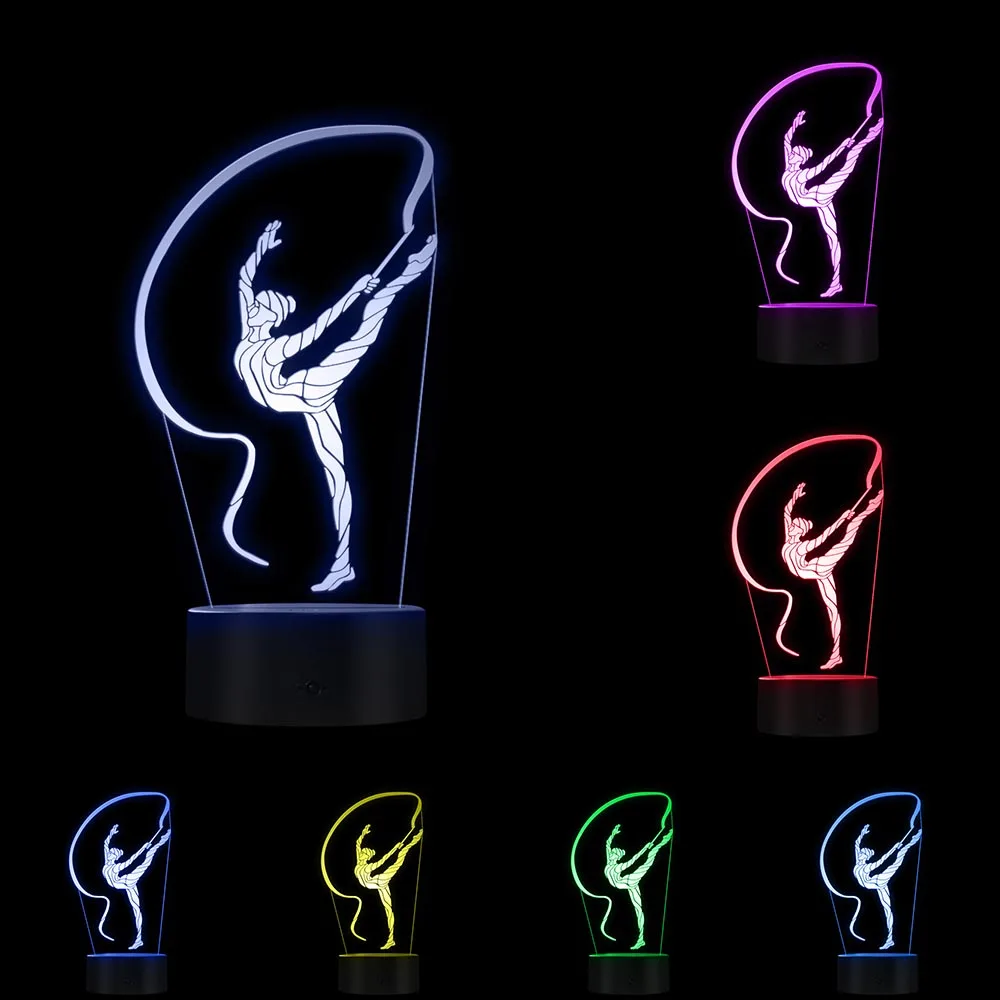 Lámpara de noche de ilusión óptica 3D rítmica para gimnasia, cinta de bailarina, luz LED de noche, lámpara de mesa decorativa