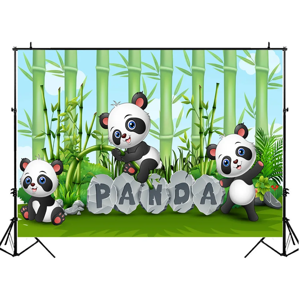 Mocsicka Cartoon Panda Photography Backdrop for Photo Studio Bamboo Green Grass Child Birthday Baby Shower Background Photocall