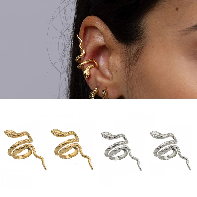 

CRMYA Gold Silver Color Clip Earrings Women Fashion CZ Zircon Snake Ear Clip Cuff Men Jewelry Aretes De Mujer Modernos Mayoreo