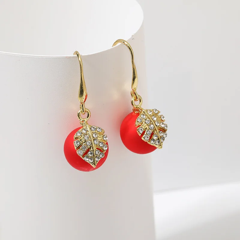 Sweet Girl Earrings Fashion New Temperament Earrings Net Red Leaves Red Beads Net Red Niche Design Earrings Women's Clothing