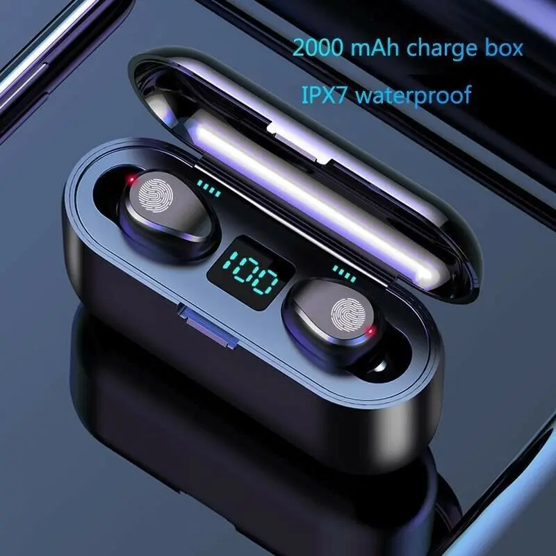 F9 TWS Bluetooth 5.0 headphone Wireless Earphone Touch Control Waterproof 9D Stereo sport Gaming Headset LED Display With Mic