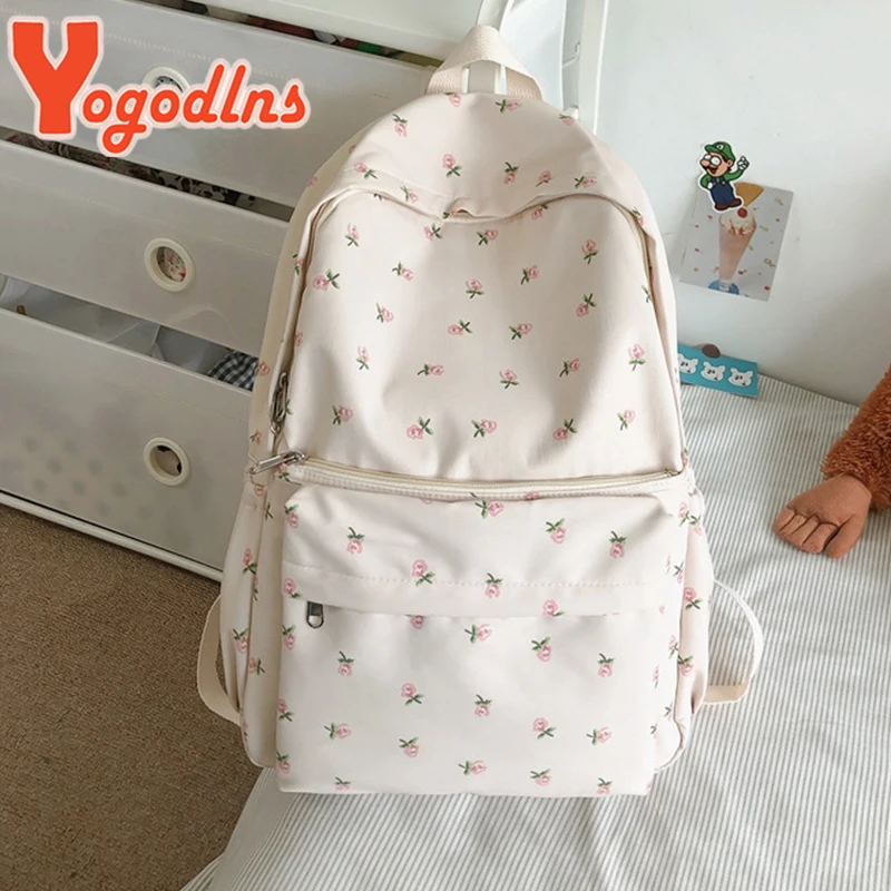 Yogodlns  Fashion Floral Backpack For Women Waterproof Nylon Rucksack Teenager Large Capacity Student School Bag Travel Bag