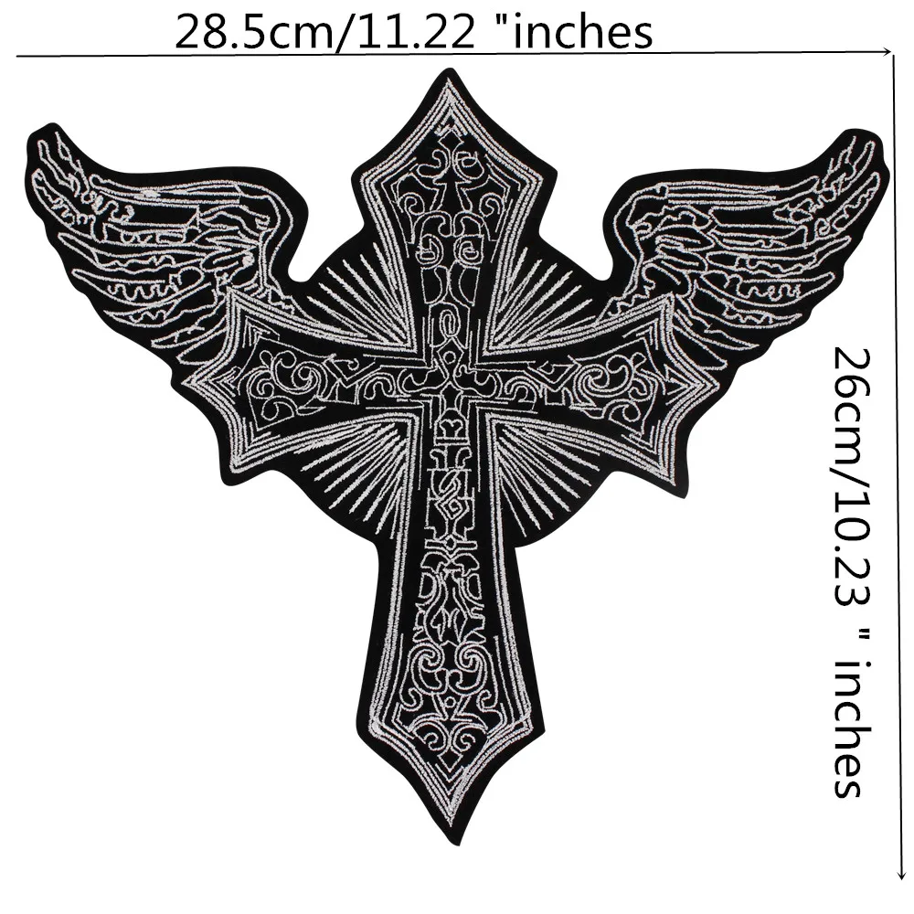 Wing Crucifixes Iron-On Embroidered Cross Patch Motorcycle  Badges Decorative Leather Jacket Backpacks