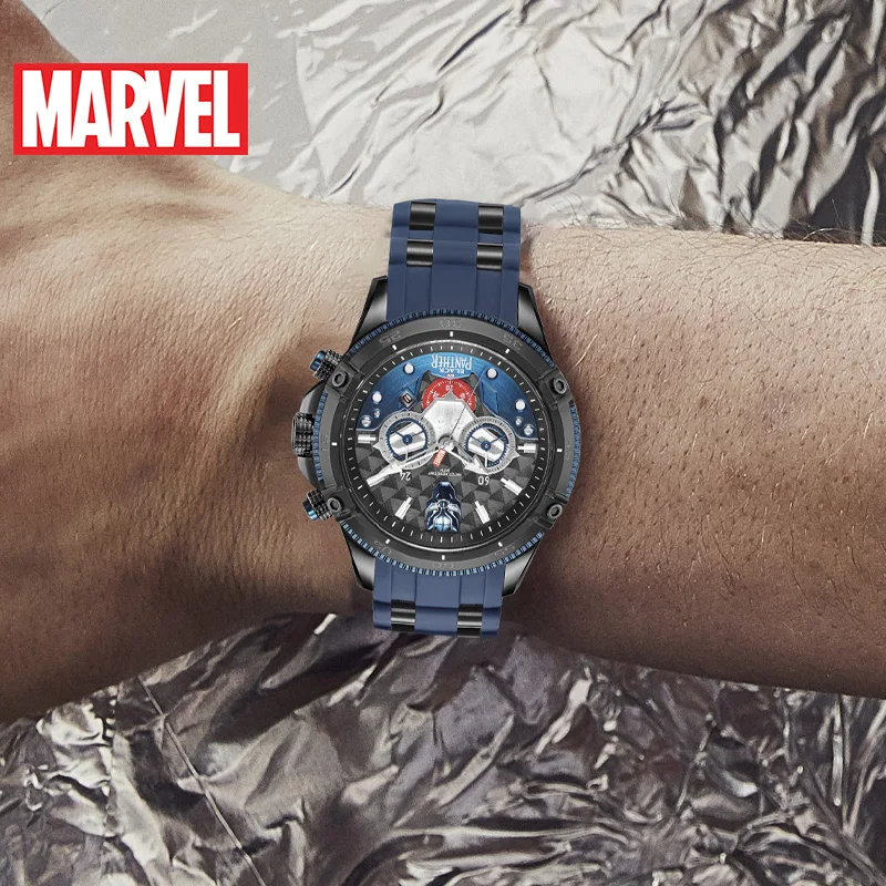 Imagem -05 - Disney Marvel Oficial Pantera Preta Masculino Quartzo Relógios de Pulso 50m à Prova Impermeável Água de Aço Inoxidável Montre Homme Exército Múltiplo Fuso Horário