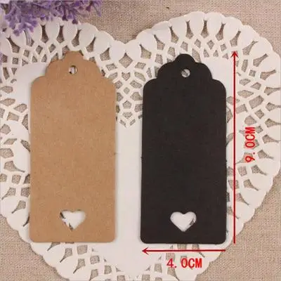 White Brown and Black Hollow Heart Kraft Paper Tags Scallop Head Label Luggage Wedding Note Blank Price Hang Tag 9*4cm 1000pcs