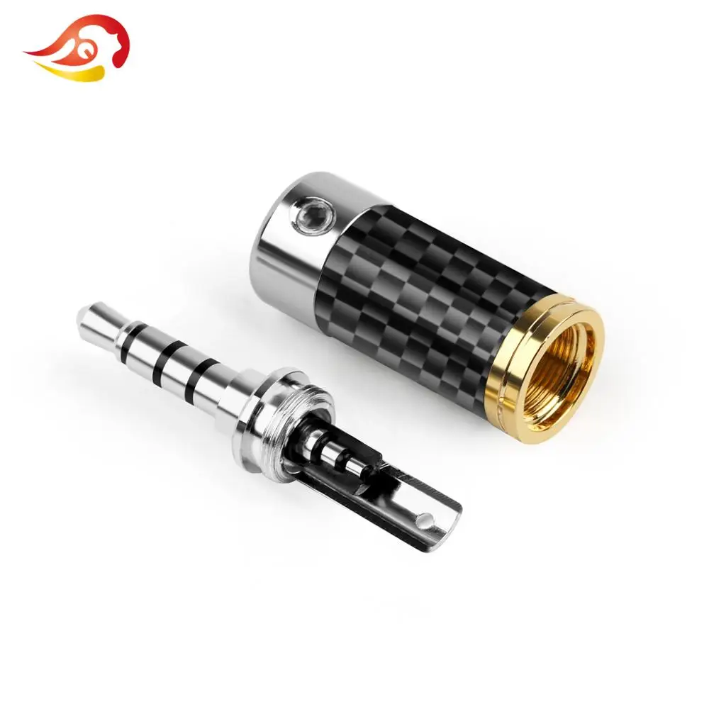 QYFANG 3.5mm 4 Pole Balanced Stereo Adapter Carbon Fiber Audio Jack Rhodium Plated Copper Earphone Plug Headphone Wire Connector