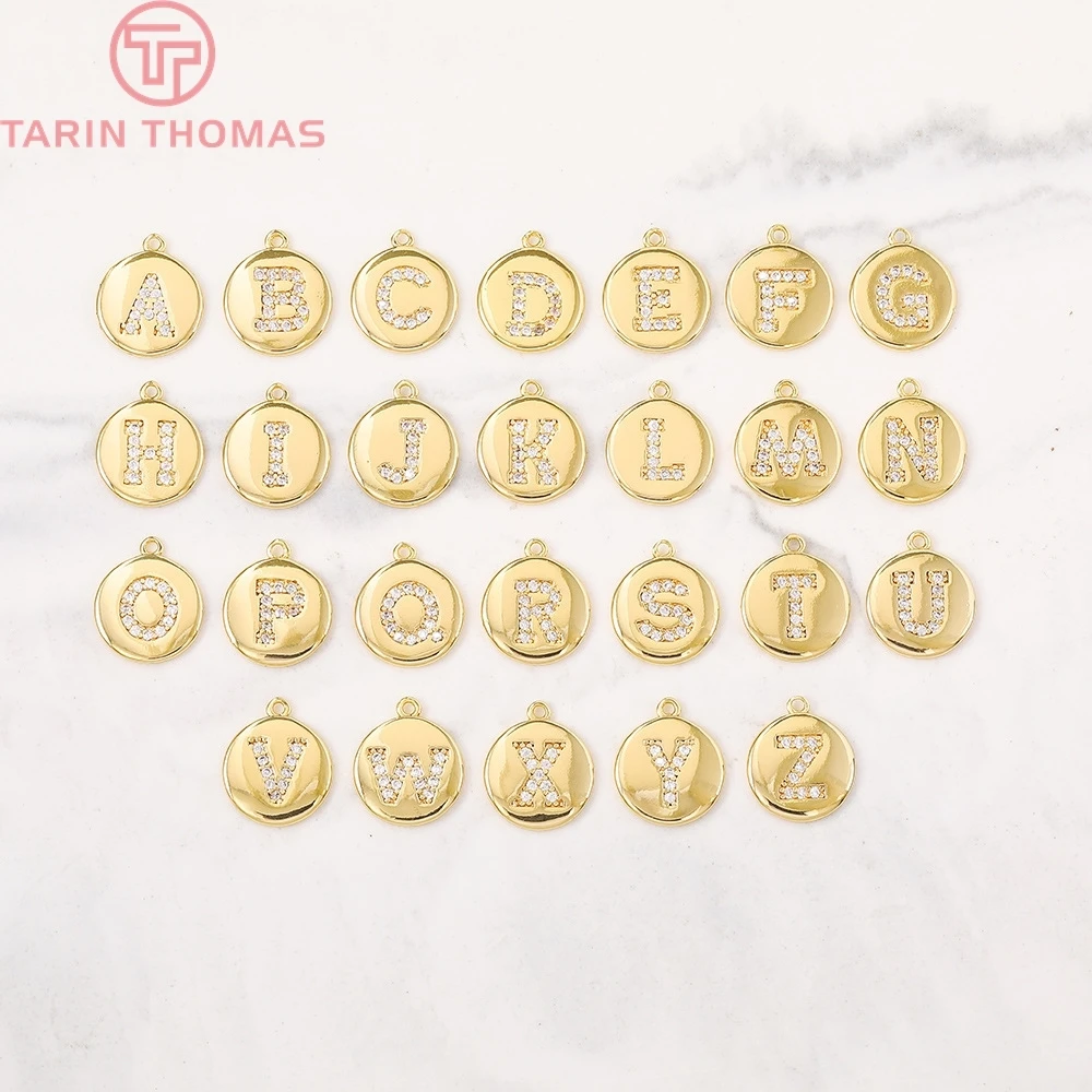 (1432)4PCS 10x10MM 24K Gold Color Brass with Zircon A-Z Letters Charm Pendants for DIY Jewelry Making Findings Accessories