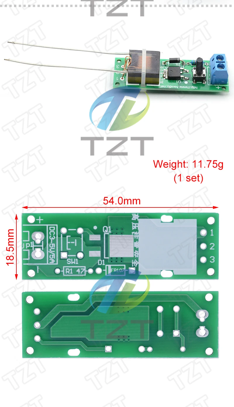 HV-1 Hochspannungsgenerator Lichtbogenzündungs-DIY-Kit Lichtbogengenerator Zigarettenanzünder-Kit DIY Hochspannungsmodul DC 3-5V Feuerzeug – Detail 3