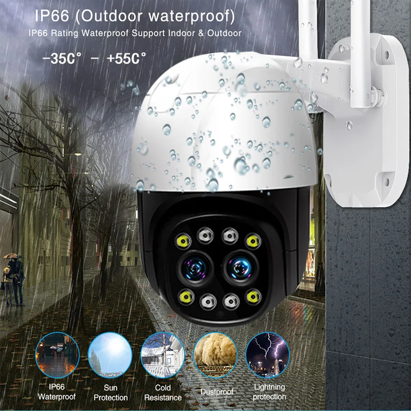 10X Zoom PTZ IP Camera 2MP Binocular WiFi Camera Spotlight Color Night Outdoor Speed Dome Camera Waterproof Surveillance CCTV