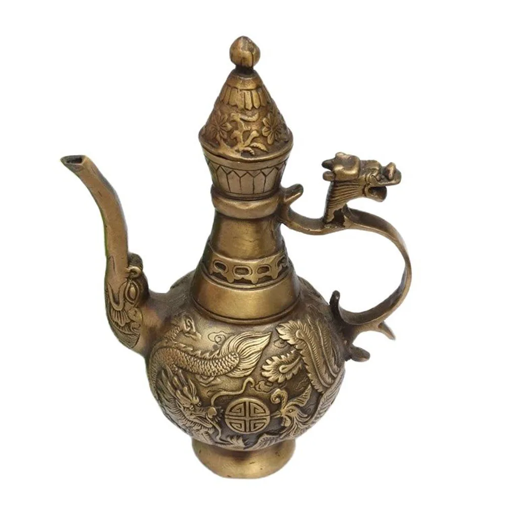 

Ancient Chinese bronze brass longfeng children statue of the teapot home decoration Metal crafts pot