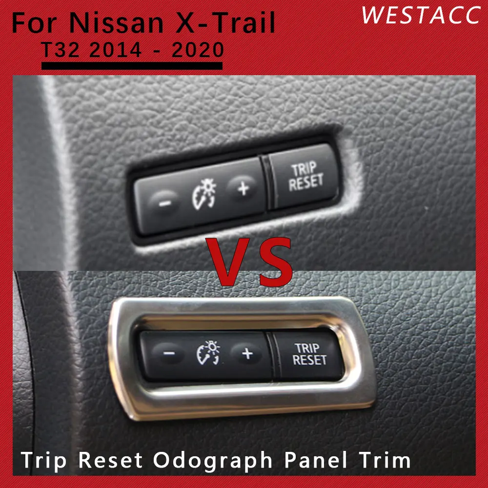 ABS / Stainless Steel Car Odograph Trip Reset Button Panel Cover Trim Sticker for Nissan X-Trail T32 2014 - 2020 Accessories